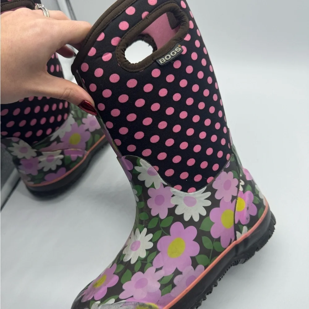 Bogs Girls Classic Flowers Dots Pink Insulated‎ Snow Winter Boots Size 3
